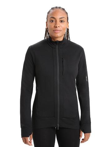 Women's Icebreaker Merino Quantum III Long Sleeve Zip Hoodie Black | CA 1266BEXC